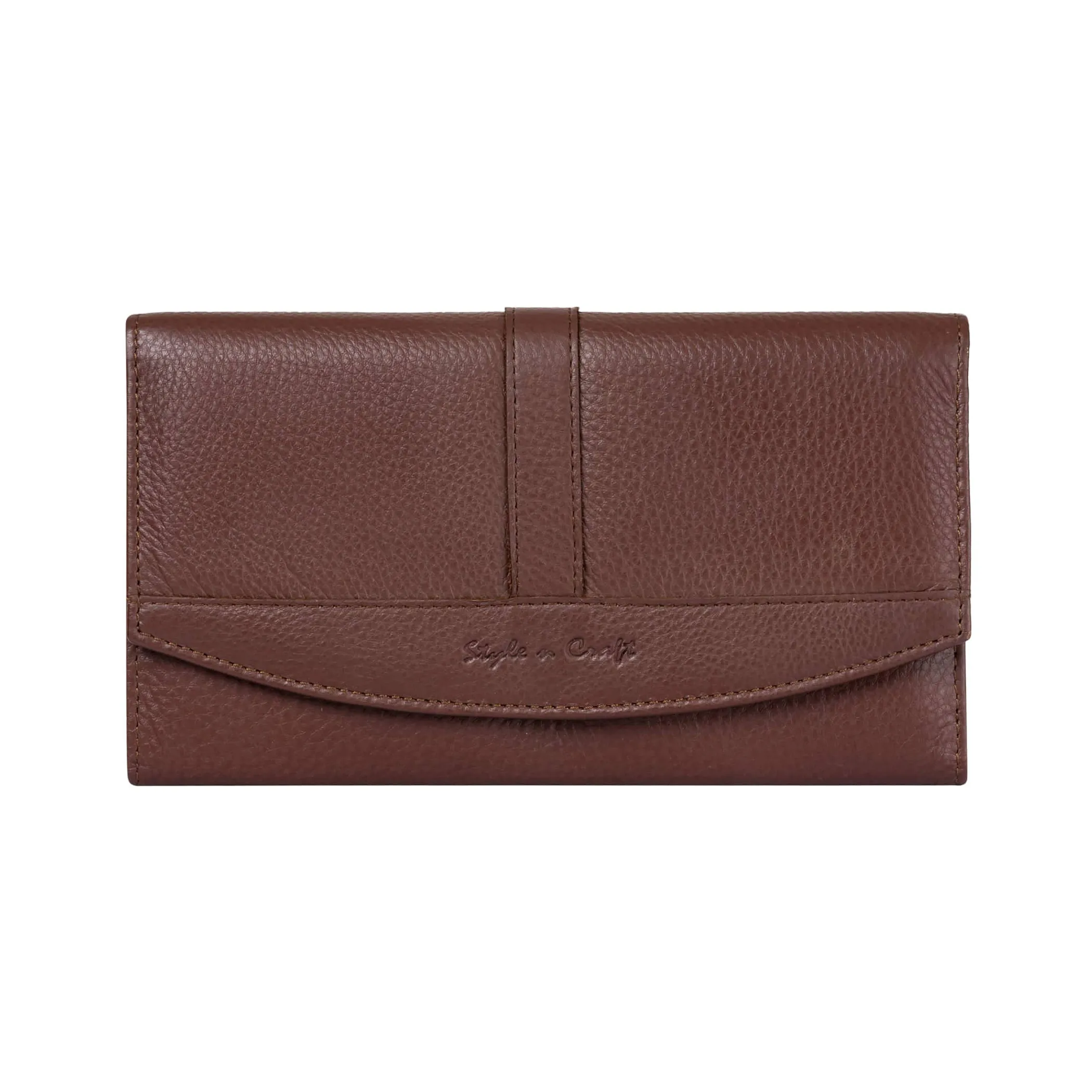 391105 Double Fold Clutch Wallet in Brown Full Grain Leather