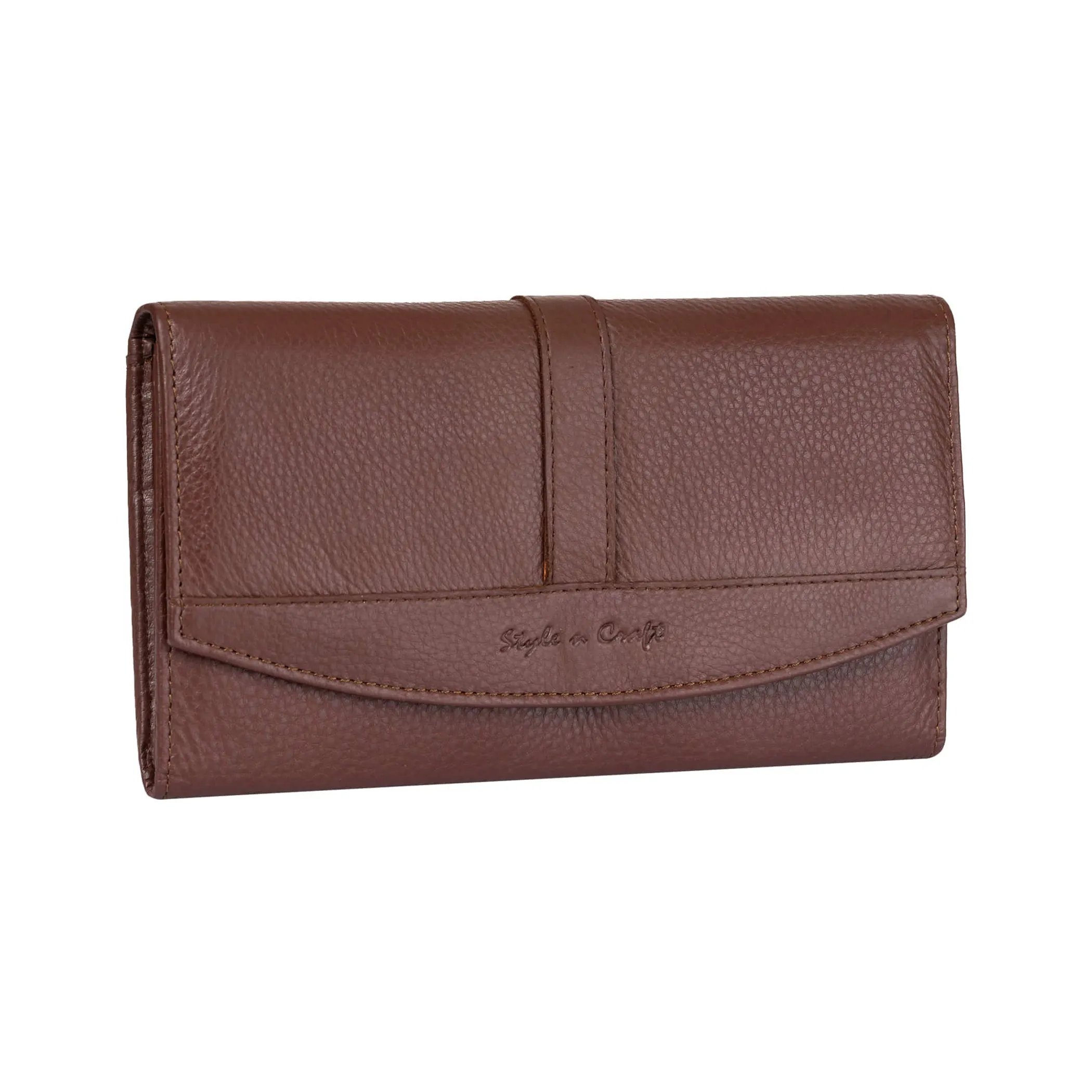 391105 Double Fold Clutch Wallet in Brown Full Grain Leather