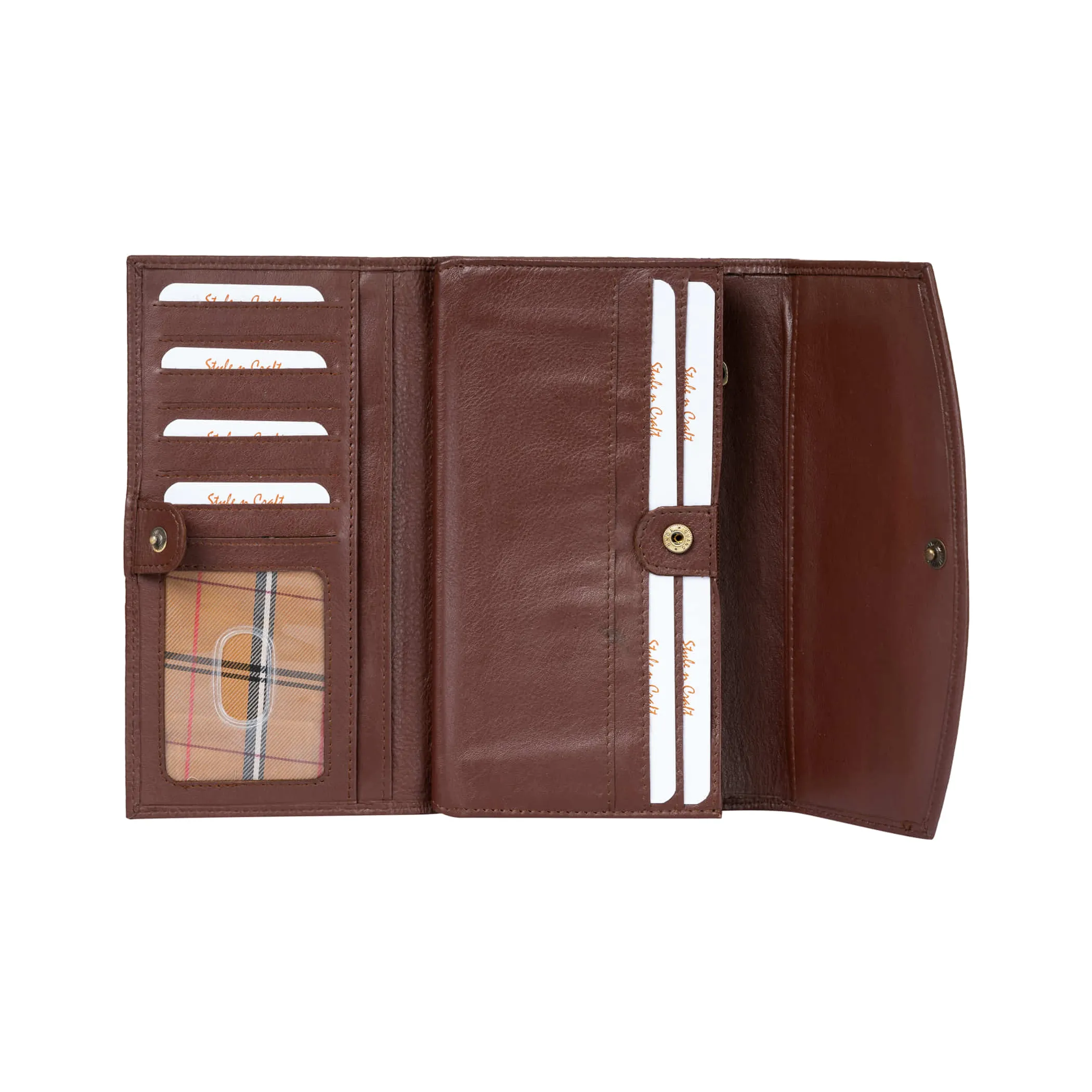 391105 Double Fold Clutch Wallet in Brown Full Grain Leather