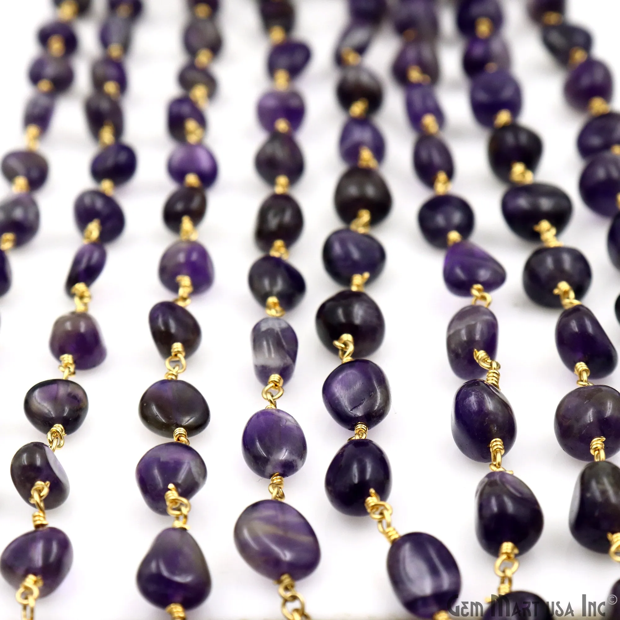 Amethyst 8x5mm Tumble Beads Gold Plated Rosary Chain