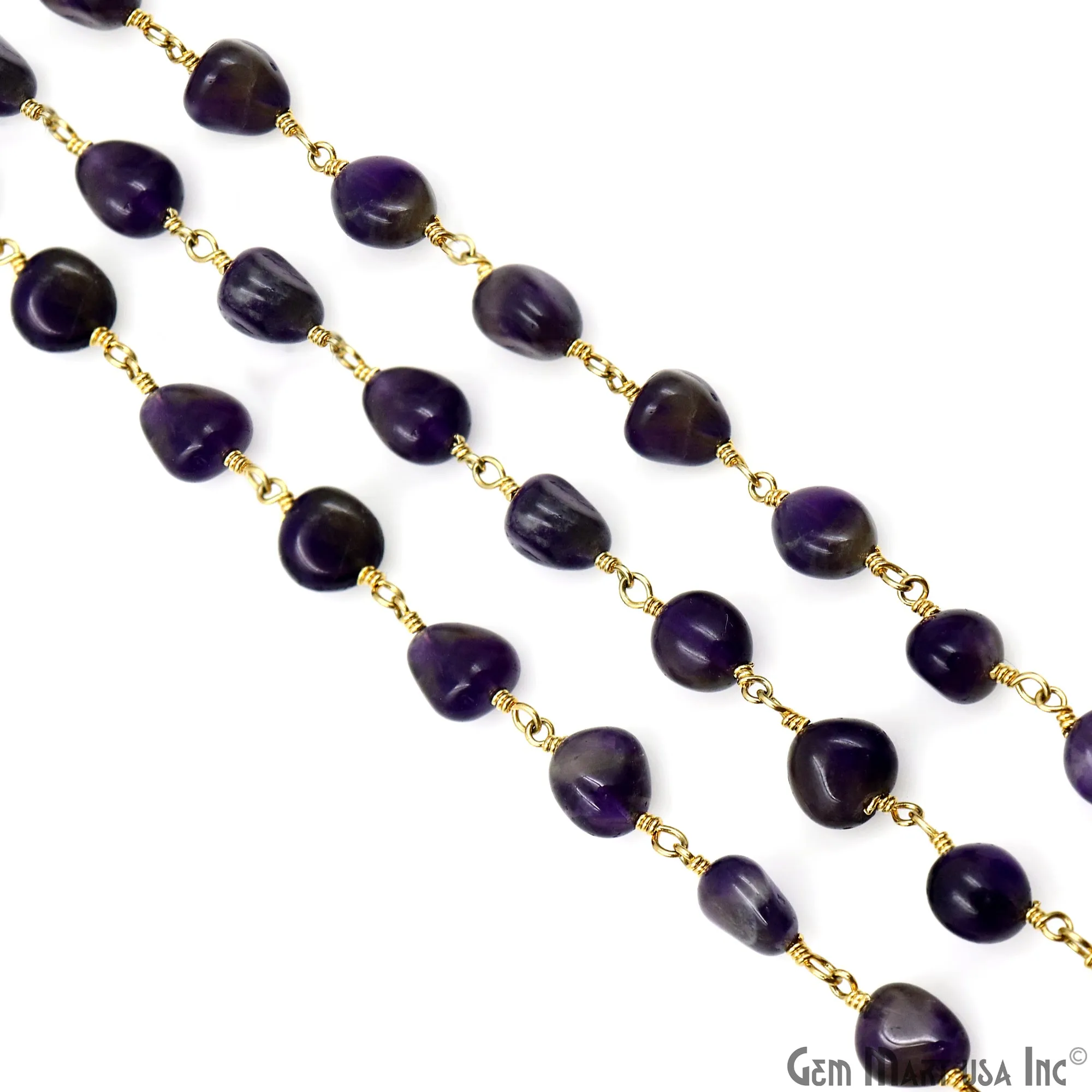 Amethyst 8x5mm Tumble Beads Gold Plated Rosary Chain