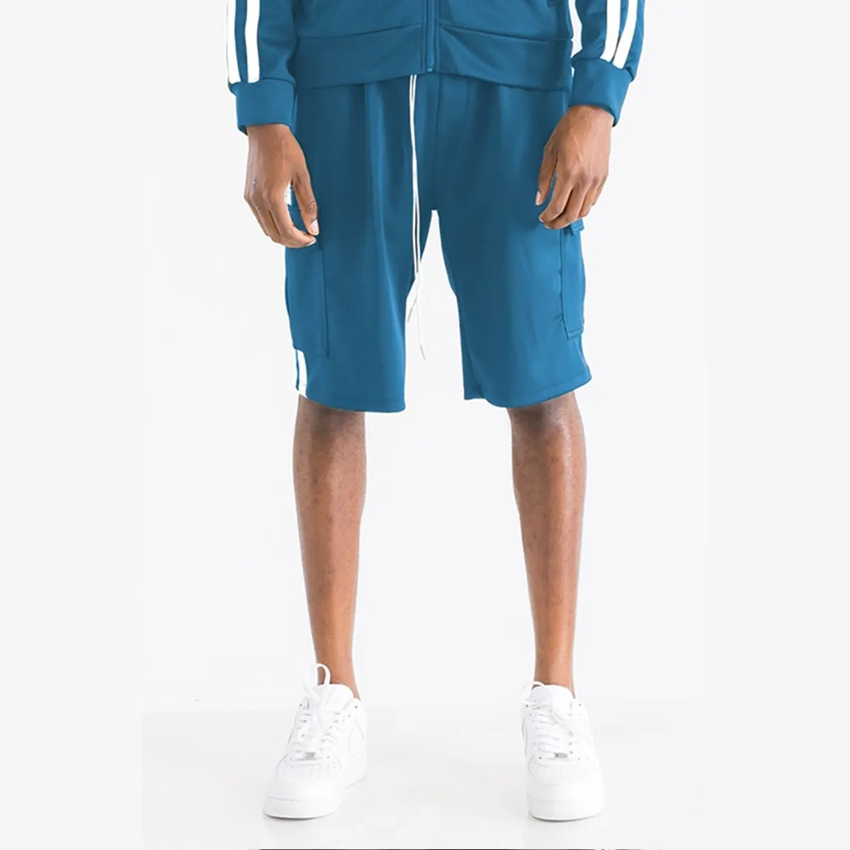 Aqua & White Cargo Pocket Track Shorts