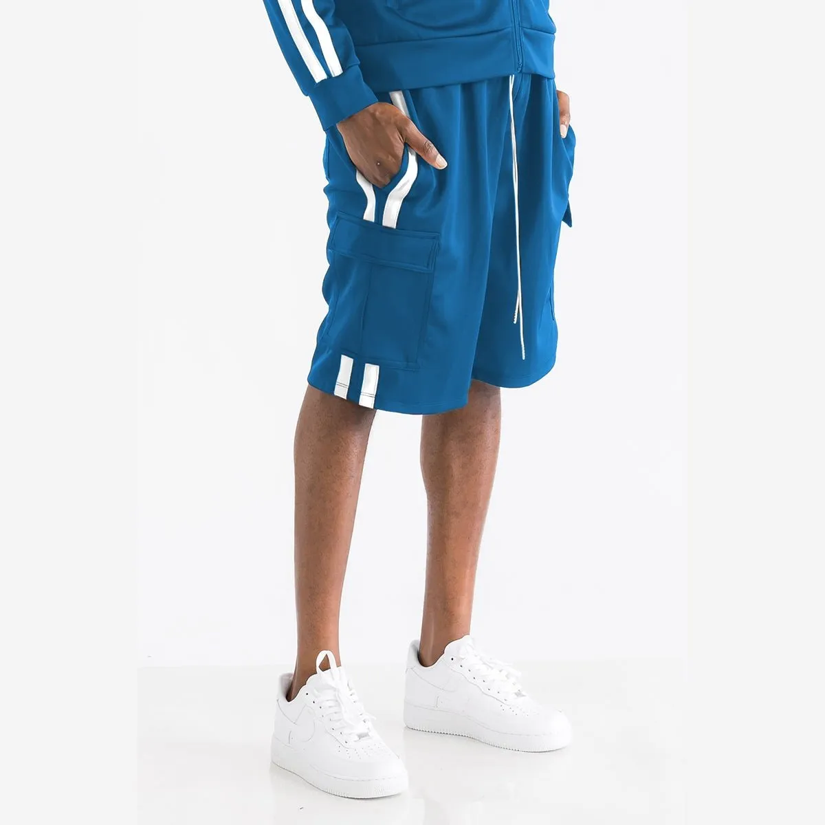 Aqua & White Cargo Pocket Track Shorts