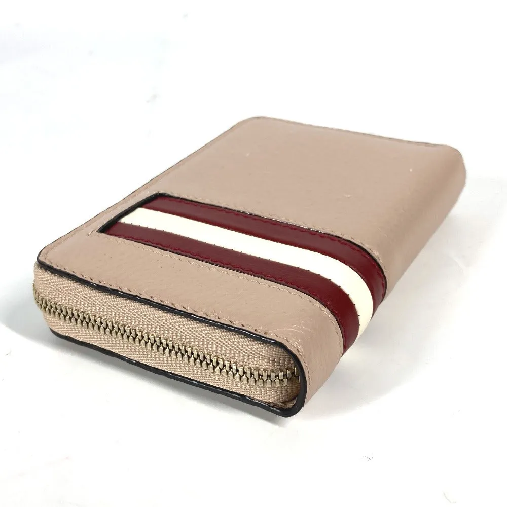 BALLY Coin case MORRIN leather Pink beige type logo Wallet Coin Pocket mens Used Authentic