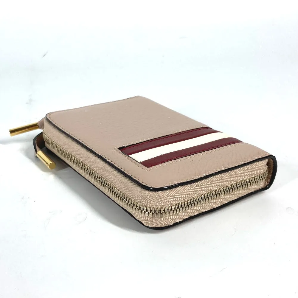 BALLY Coin case MORRIN leather Pink beige type logo Wallet Coin Pocket mens Used Authentic