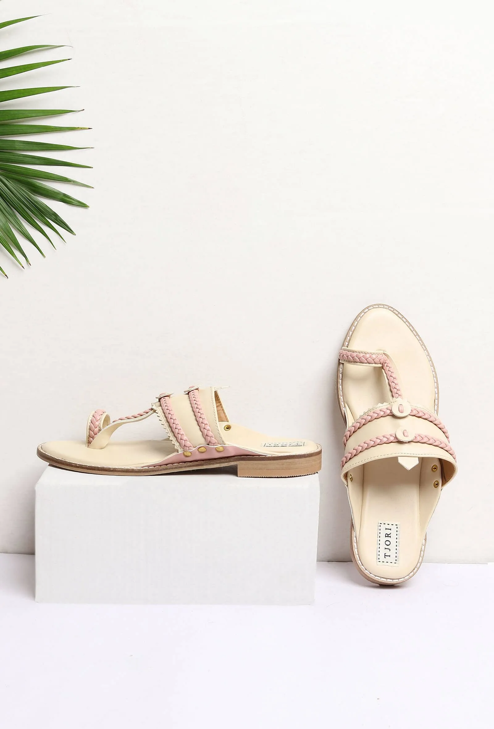 Beige And Pink Cruelty-Free Leather Sandals