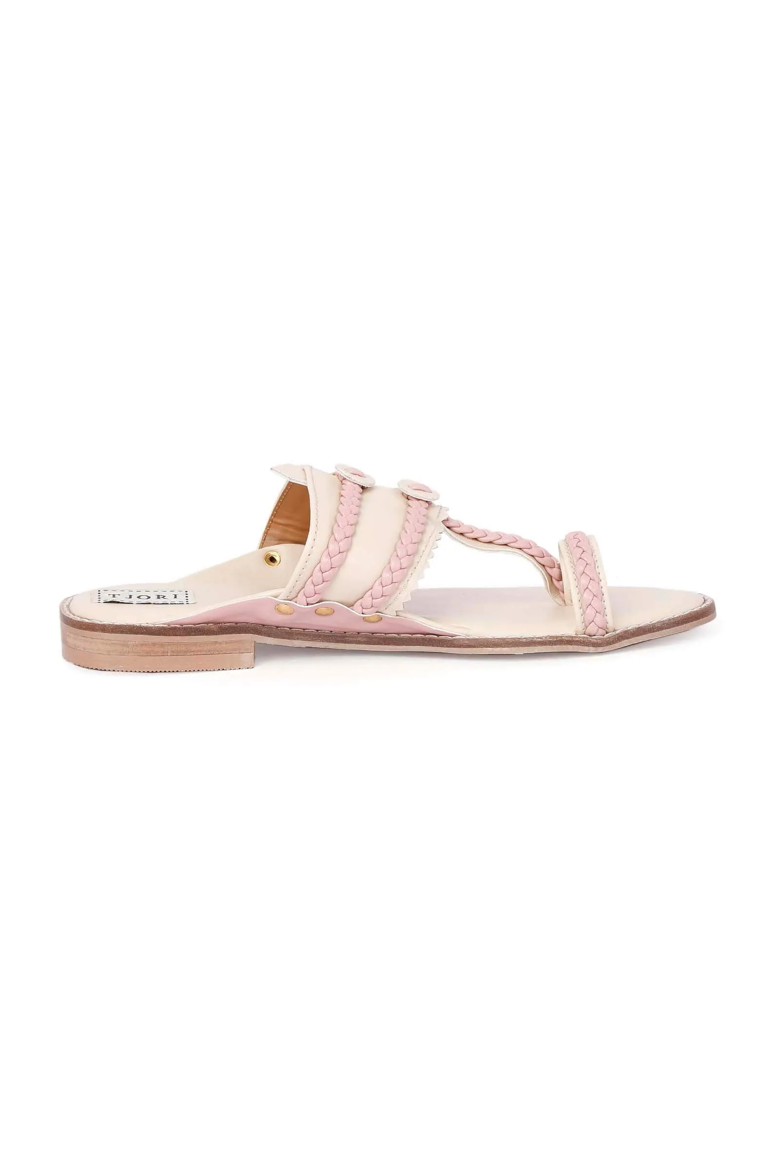 Beige And Pink Cruelty-Free Leather Sandals