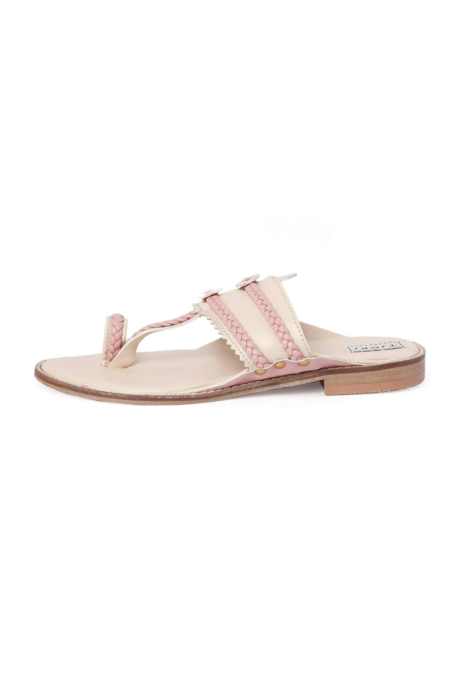 Beige And Pink Cruelty-Free Leather Sandals