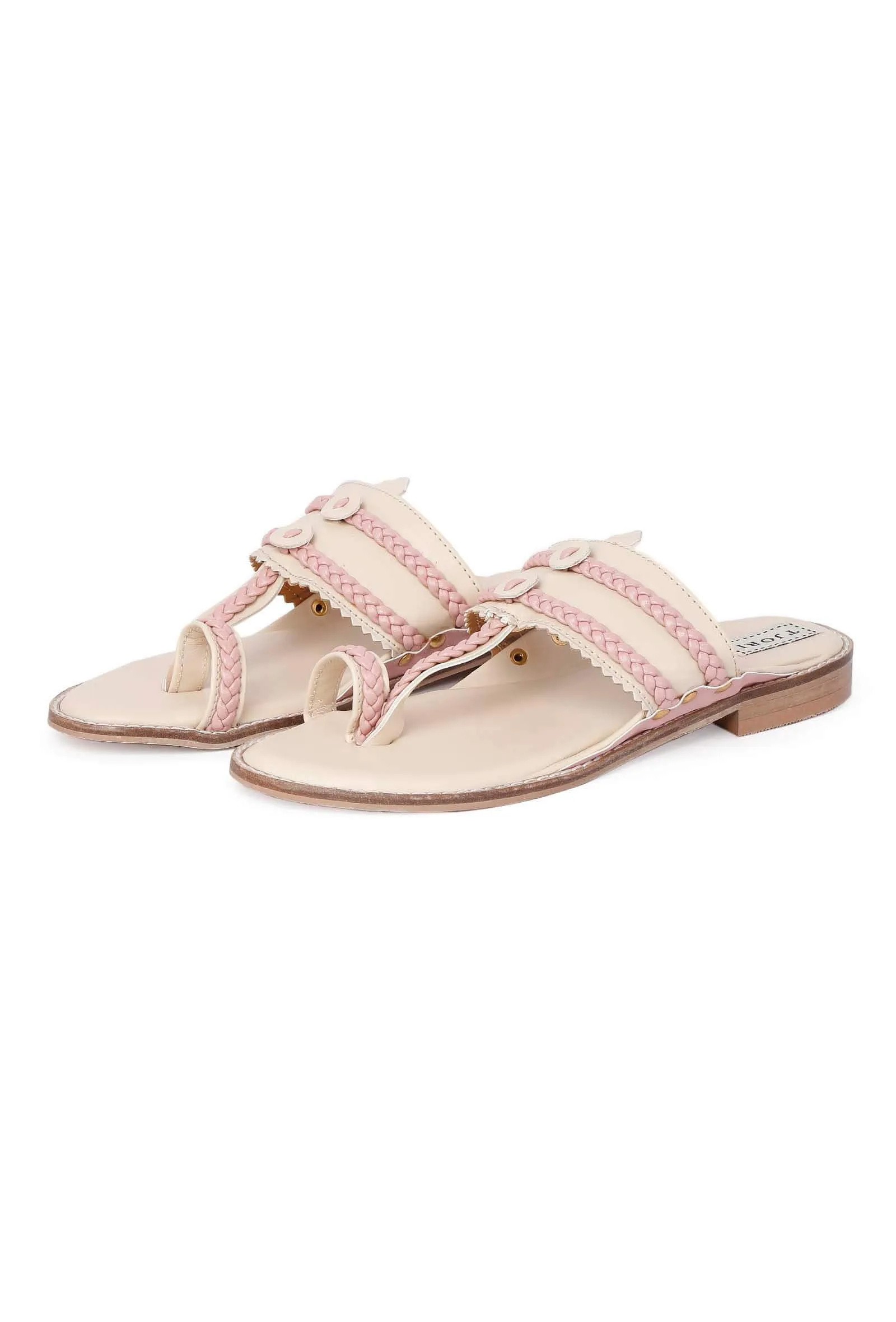 Beige And Pink Cruelty-Free Leather Sandals