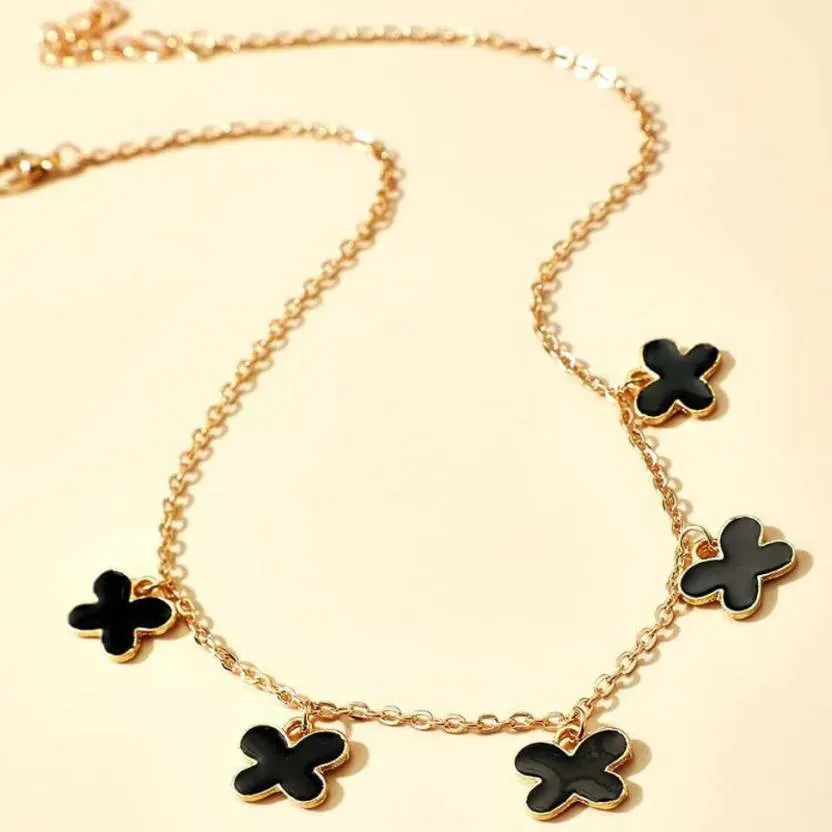 Black Enamel Butterfly Choker Style Charm Chain