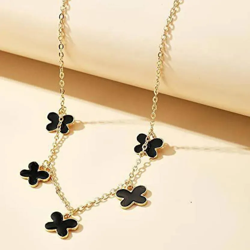 Black Enamel Butterfly Choker Style Charm Chain