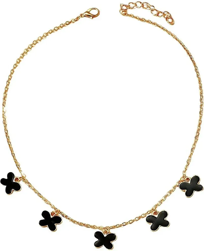 Black Enamel Butterfly Choker Style Charm Chain