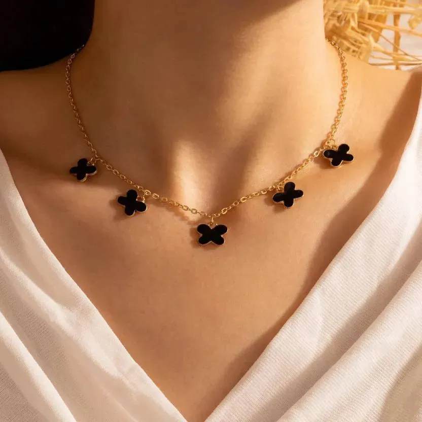 Black Enamel Butterfly Choker Style Charm Chain