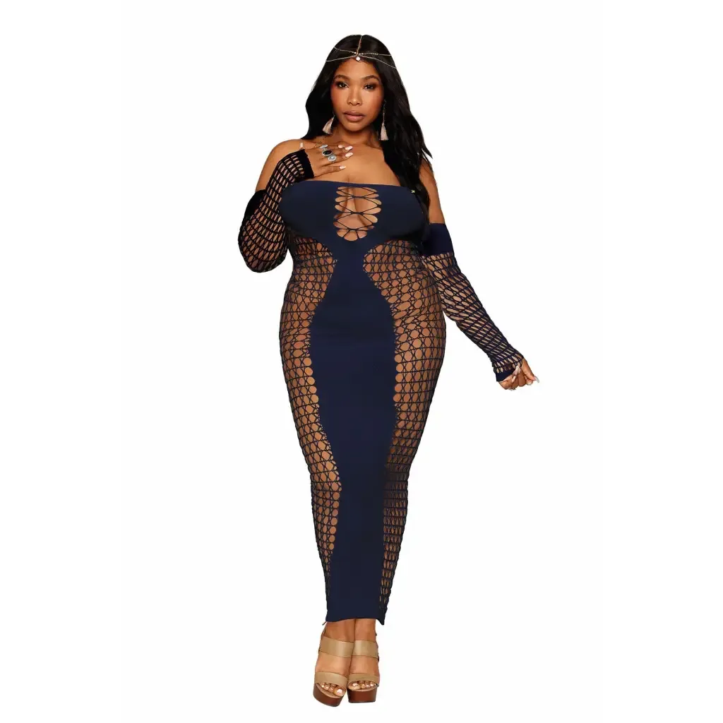 Bodystocking Gown W/ Opaque Front & Back Denim