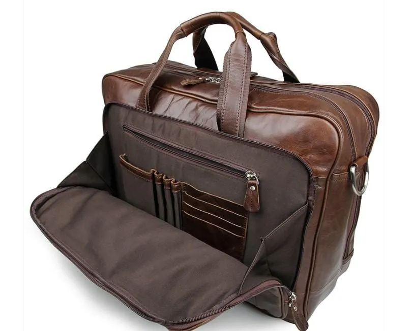 Brown Mens Business Large Leather Laptop Bag Travel Briefcase