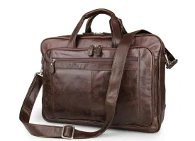 Brown Mens Business Large Leather Laptop Bag Travel Briefcase