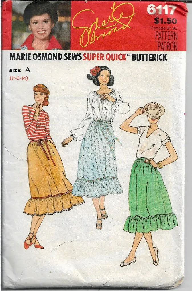 Butterick 6117 Ladies Skirt Marie Osmond Vintage Sewing Pattern 1970's