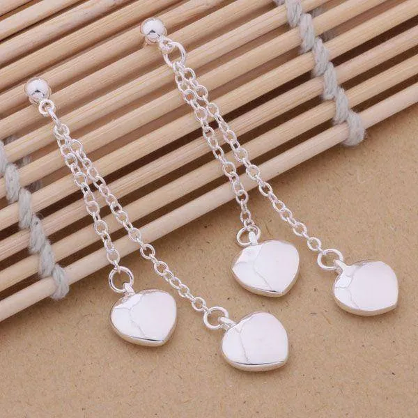 Chains of Love Silver Dangling Hearts Earrings