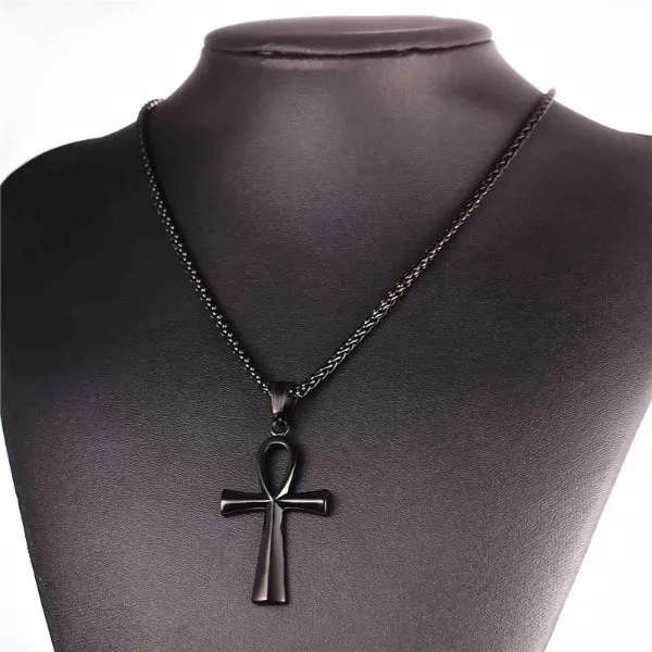 Classy Men Black Ankh Cross Pendant Necklace