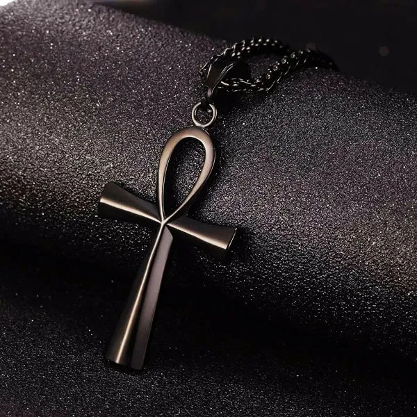 Classy Men Black Ankh Cross Pendant Necklace