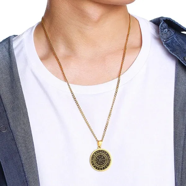 Classy Men Black Gold Coin Pendant Necklace