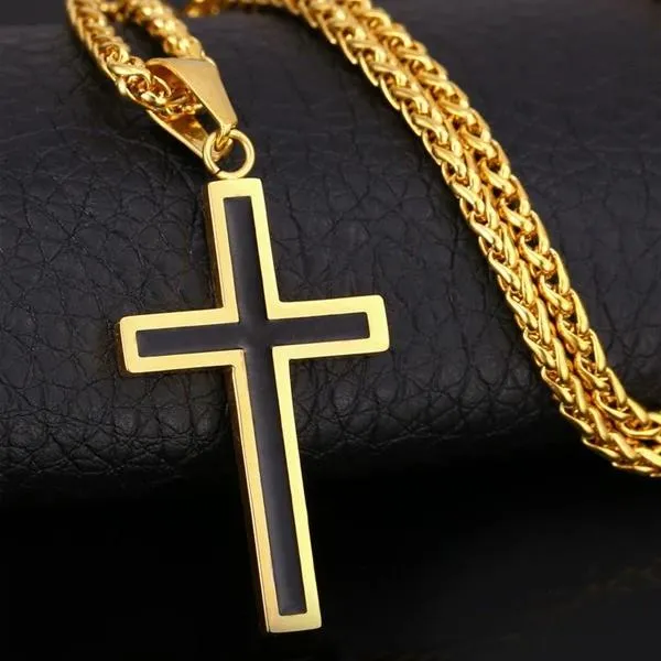 Classy Men Black Gold Cross Pendant Necklace