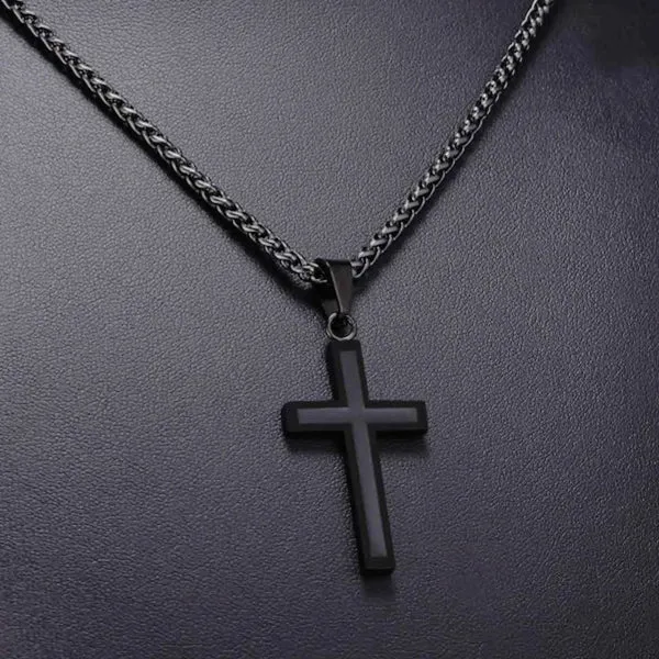 Classy Men Black On Black Cross Pendant Necklace