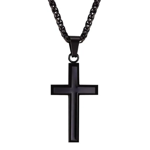 Classy Men Black On Black Cross Pendant Necklace