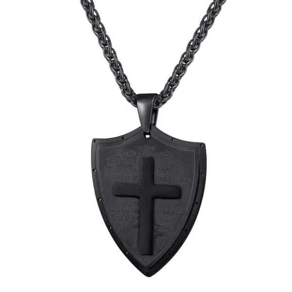 Classy Men Black Shield Of Faith Pendant Necklace