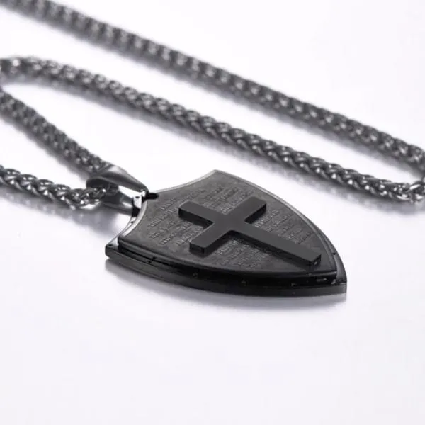 Classy Men Black Shield Of Faith Pendant Necklace