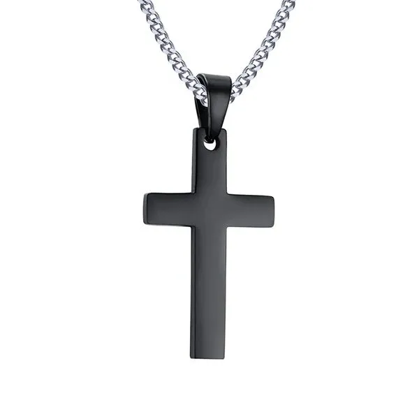 Classy Men Black Small Christian Cross Pendant Necklace