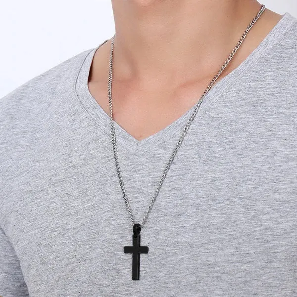 Classy Men Black Small Christian Cross Pendant Necklace