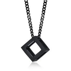 Classy Men Black Square Cube Pendant Necklace