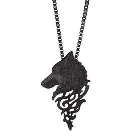 Classy Men Black Wolf Pendant Necklace