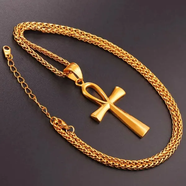 Classy Men Gold Ankh Cross Pendant Necklace