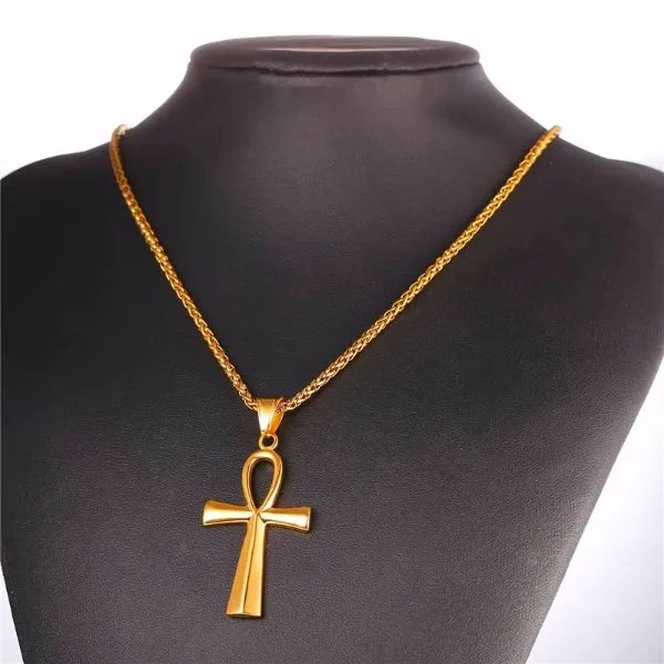 Classy Men Gold Ankh Cross Pendant Necklace