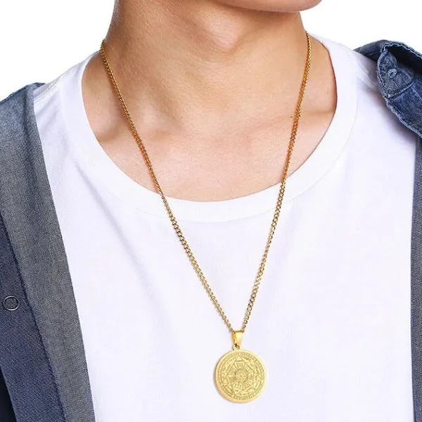 Classy Men Gold Coin Pendant Necklace