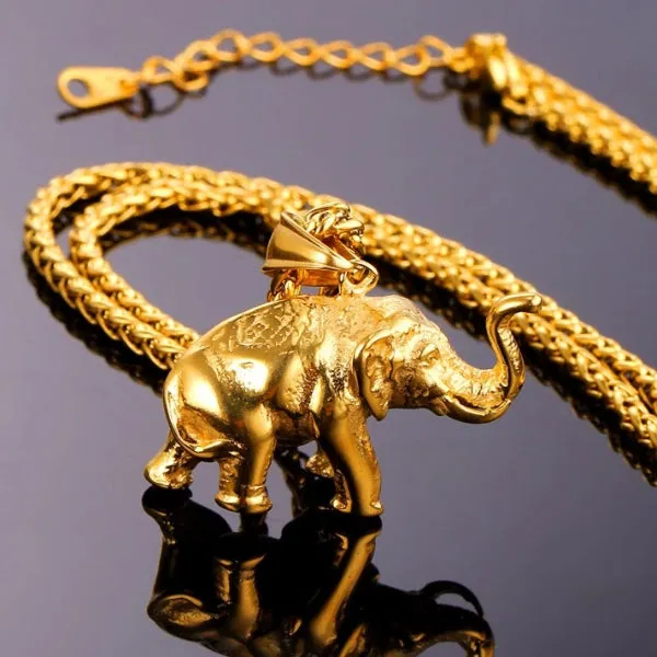 Classy Men Gold Elephant Pendant Necklace