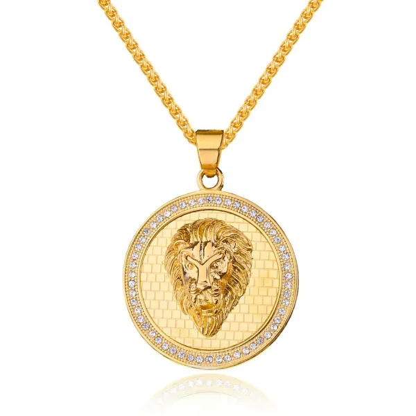 Classy Men Gold Lion Coin Pendant Necklace