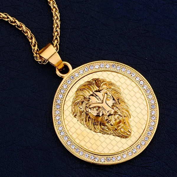 Classy Men Gold Lion Coin Pendant Necklace