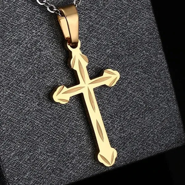 Classy Men Gold Orthodox Cross Pendant Necklace