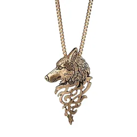 Classy Men Gold Wolf Pendant Necklace