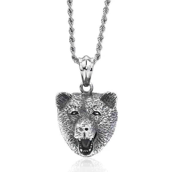 Classy Men Silver Bear Pendant Necklace