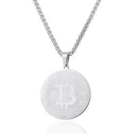 Classy Men Silver Bitcoin Pendant Necklace