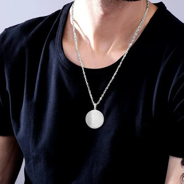 Classy Men Silver Bitcoin Pendant Necklace