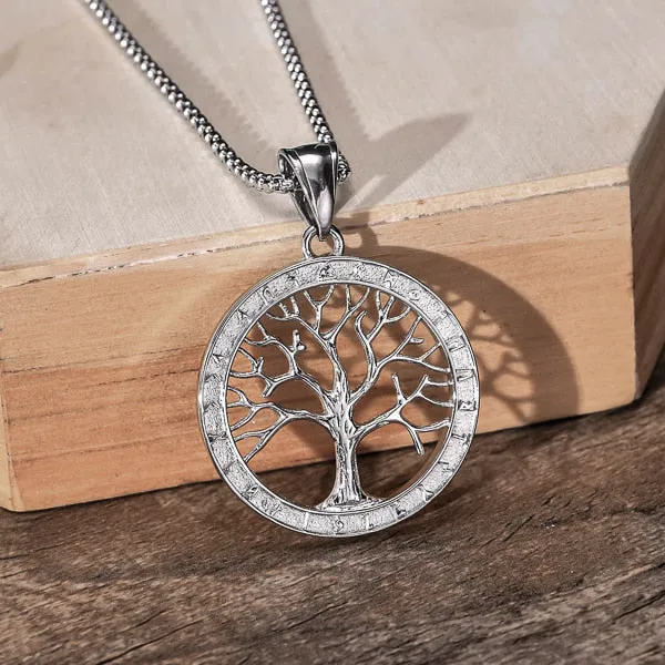 Classy Men Silver Tree Of Life Pendant Necklace