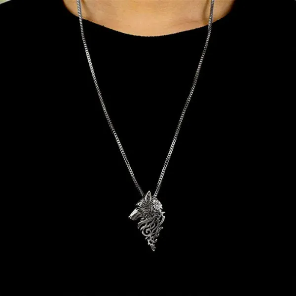 Classy Men Silver Wolf Pendant Necklace