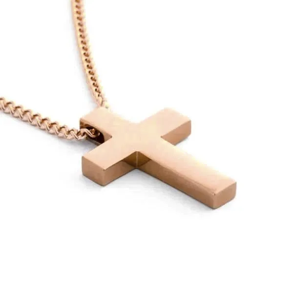 Classy Men Simple Rose Gold Cross Pendant Necklace