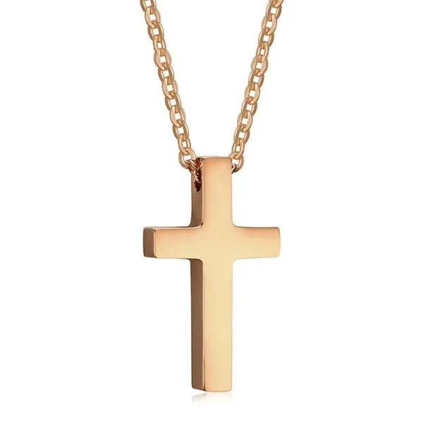 Classy Men Simple Rose Gold Cross Pendant Necklace