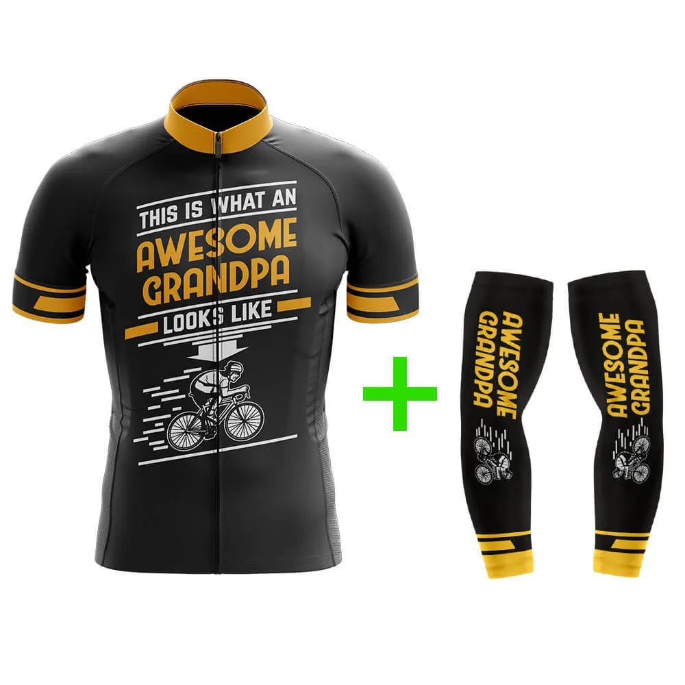 Cool Cycling Jersey With Arm Sleeves Awesome Grandpa Black Yellow Mens Bike Jersey